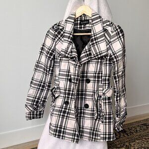 Le Chateau Black & White Plaid Trench Style